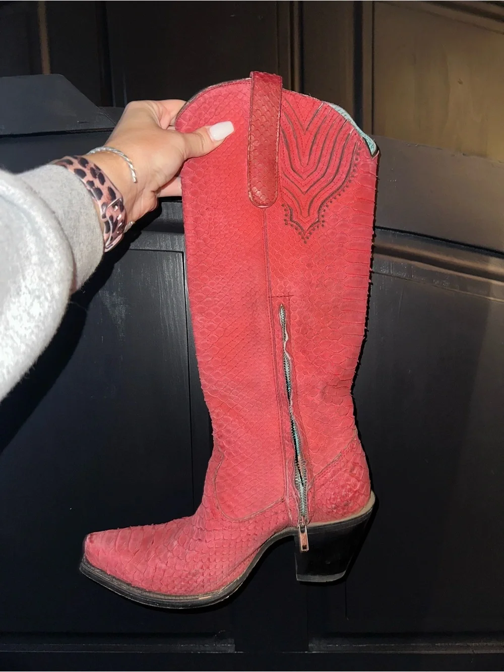 Corral Red Python Over-the-Knee Snip Toe Boot